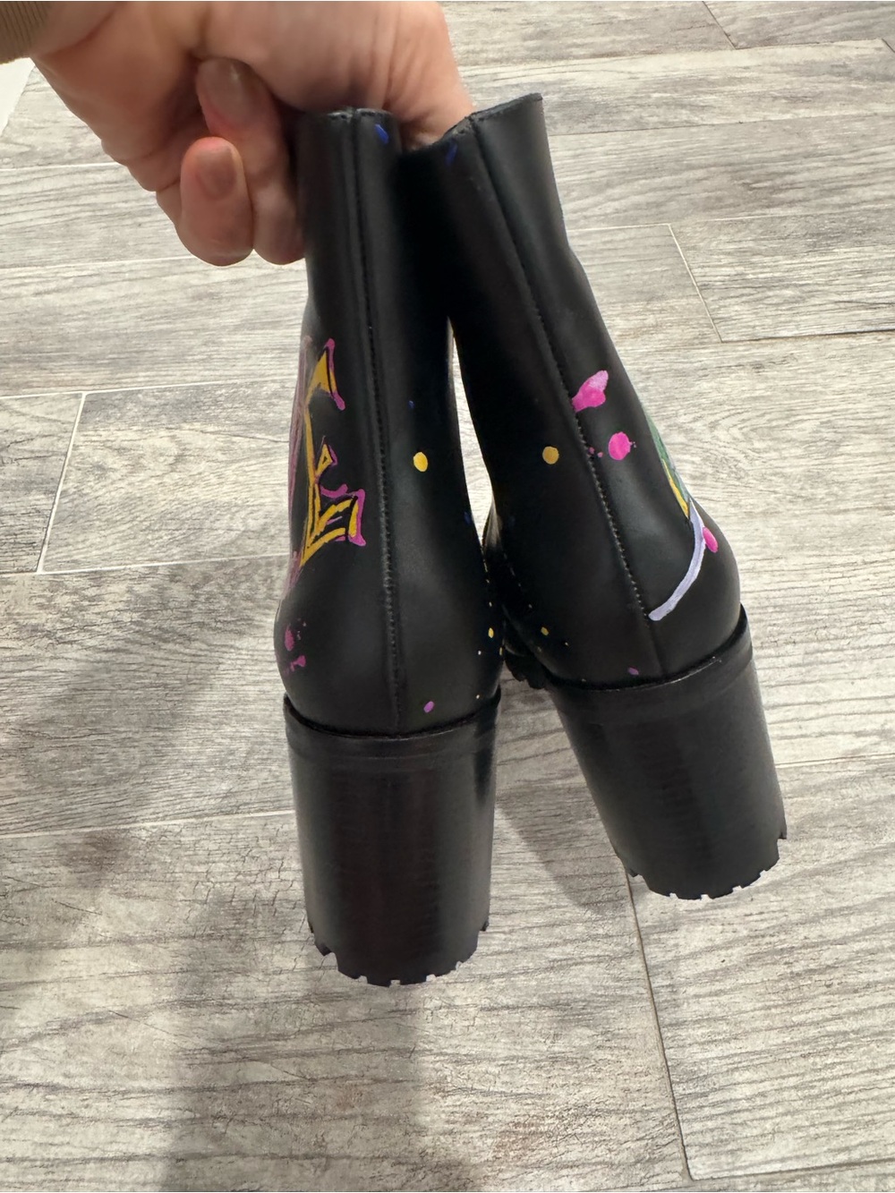Christian Louboutin black graffiti love leather boots - Picture 6 of 12